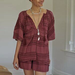 free people boho sedona woven tassel blouse